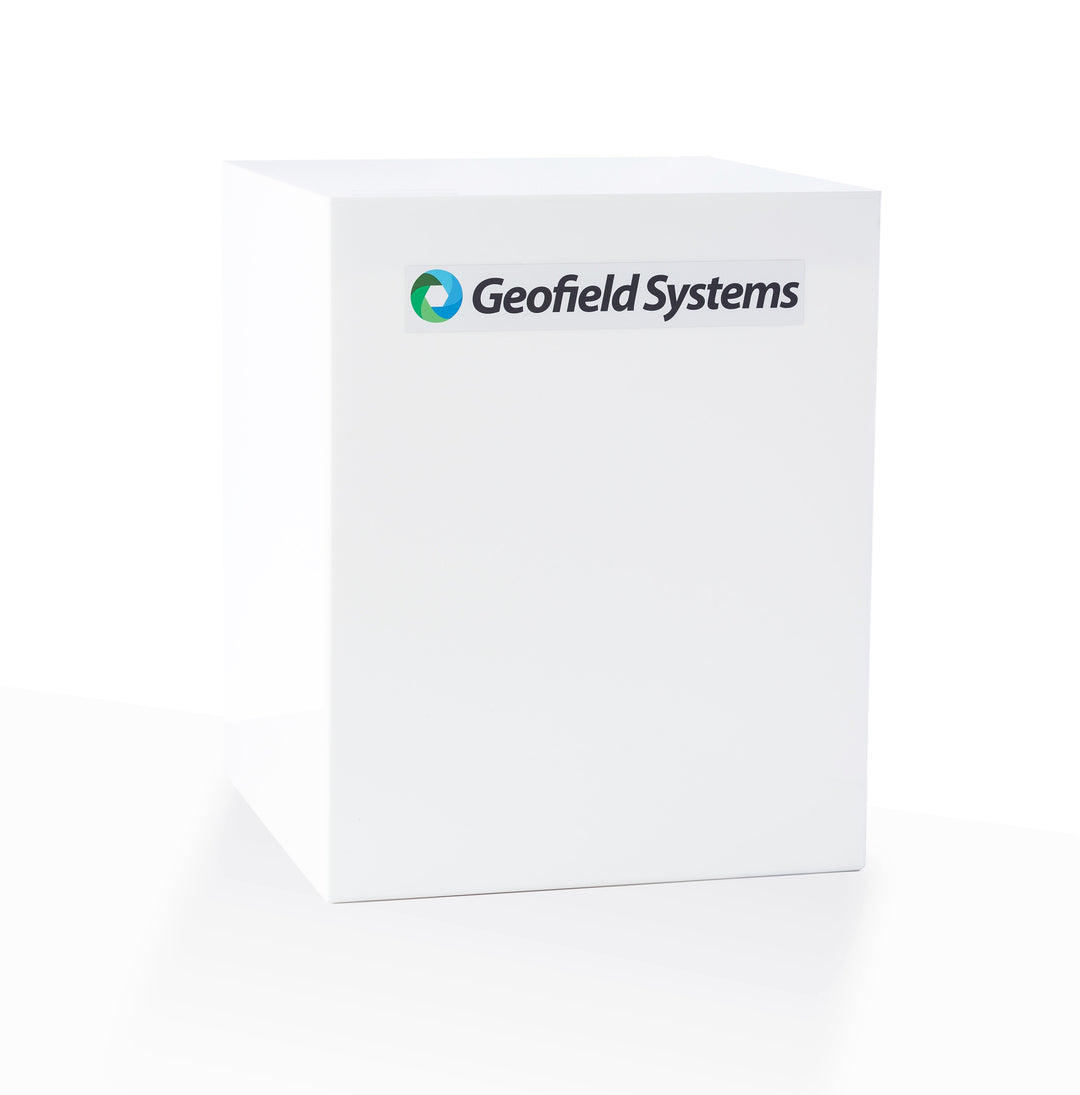 a white cardboard box with a text Geofield Systems